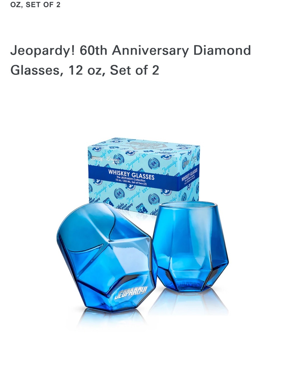 Jeopardy! 60th Anniversary Diamond Whiskey Glasses - Blue (Set of 2)